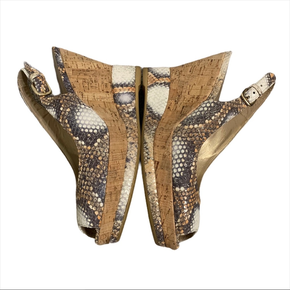 STUART WEITZMAN Snake Embossed Leather Cork Wedges - Picture 5 of 7